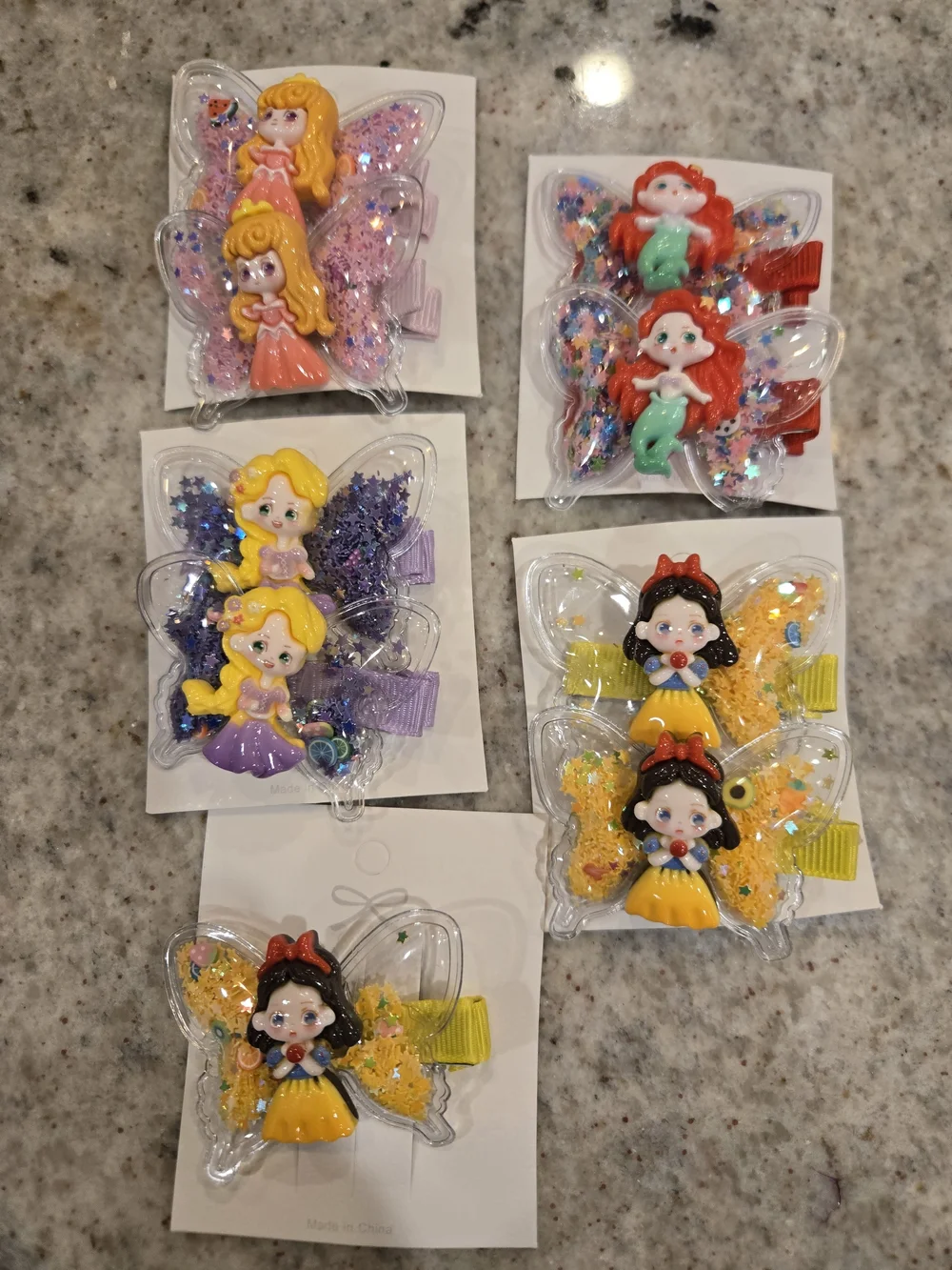 Princess Hair Clips Resin Charm with Glitter Stars
